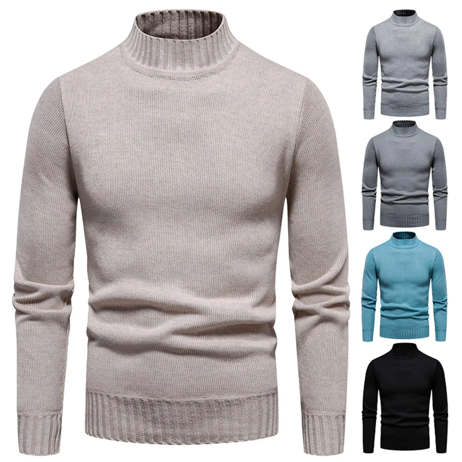 

Mens Winter Trend With Pile Thickened Warm Semi Turtleneck Bottom Knit Sweater Knitted Sweater Outerwear Sweaters