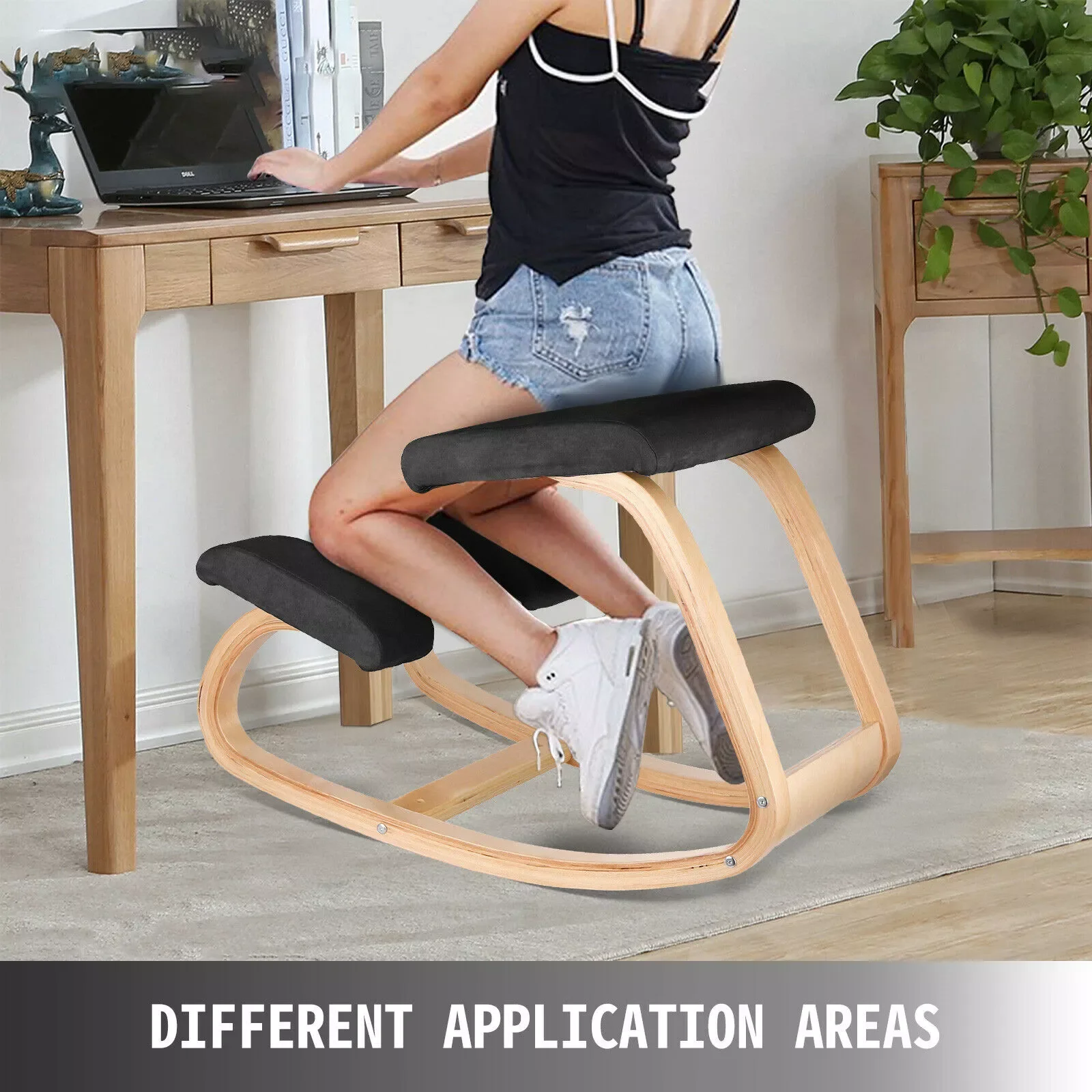 

2023 VEVOR Ergonomic Kneeling Chair W/ Thick Cushion Rocking Wood Kneel Stool Improve Posture Relieve Knee Home Office Computer