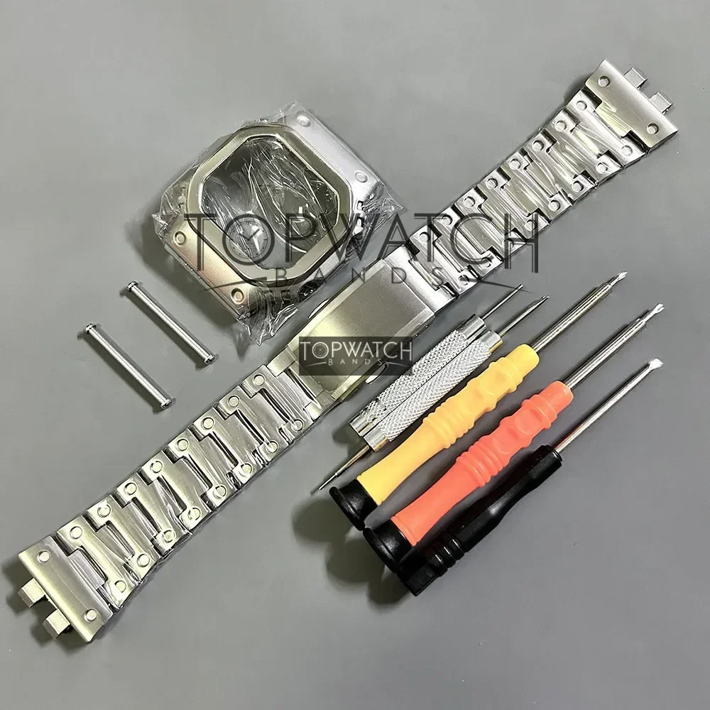 Блестящий черный/серебряный чехол для часов GMW-B5000