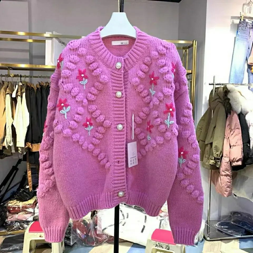 

Women 2022 Spring Autumn Retro Flower Print Knitted Coats Female Long Sleeve Sweater Outwear Ladies O-neck Cardigan Jackets E18