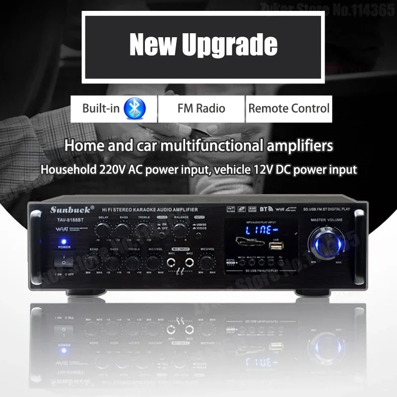 Фото 6188BT Bluetooth аудио усилитель 12 В 220 В 326BT цифровой стерео усилитель с поддержкой входа микрофона USB SD FM AUX для домашнего автомобиля №3