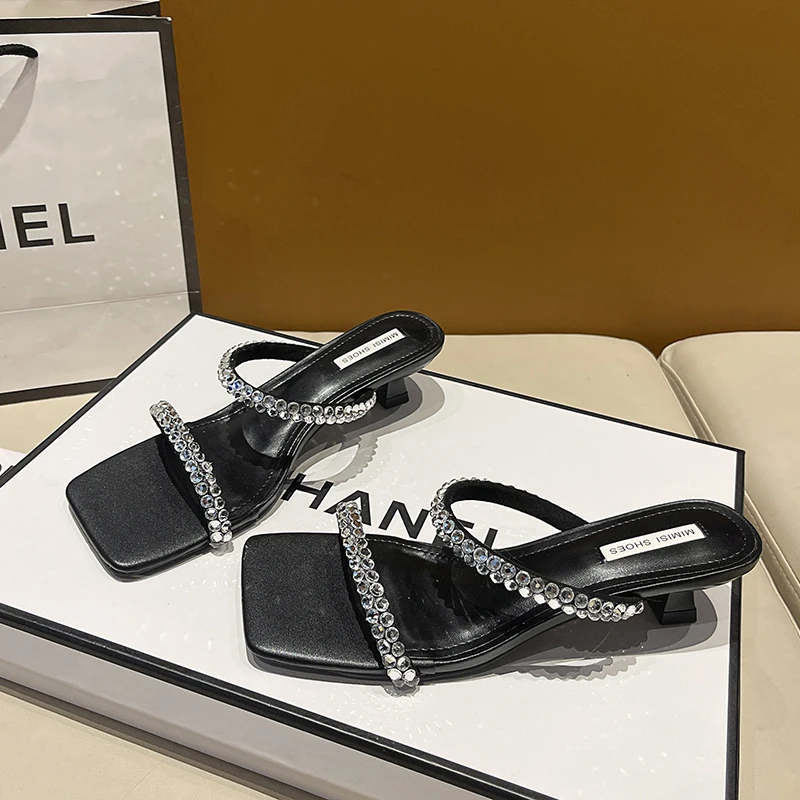 Женские туфли-тапочки 2024 роскошные шлепанцы на каблуке женская тонкая