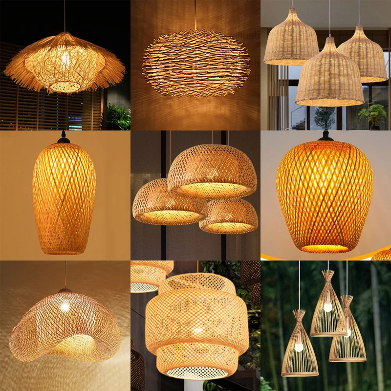 

Hand Knitted Chinese Style Bamboo Pendant Lamp Weaving Hanging Lamps for Living Room Restaurant Home Decor Lighting Fixtures
