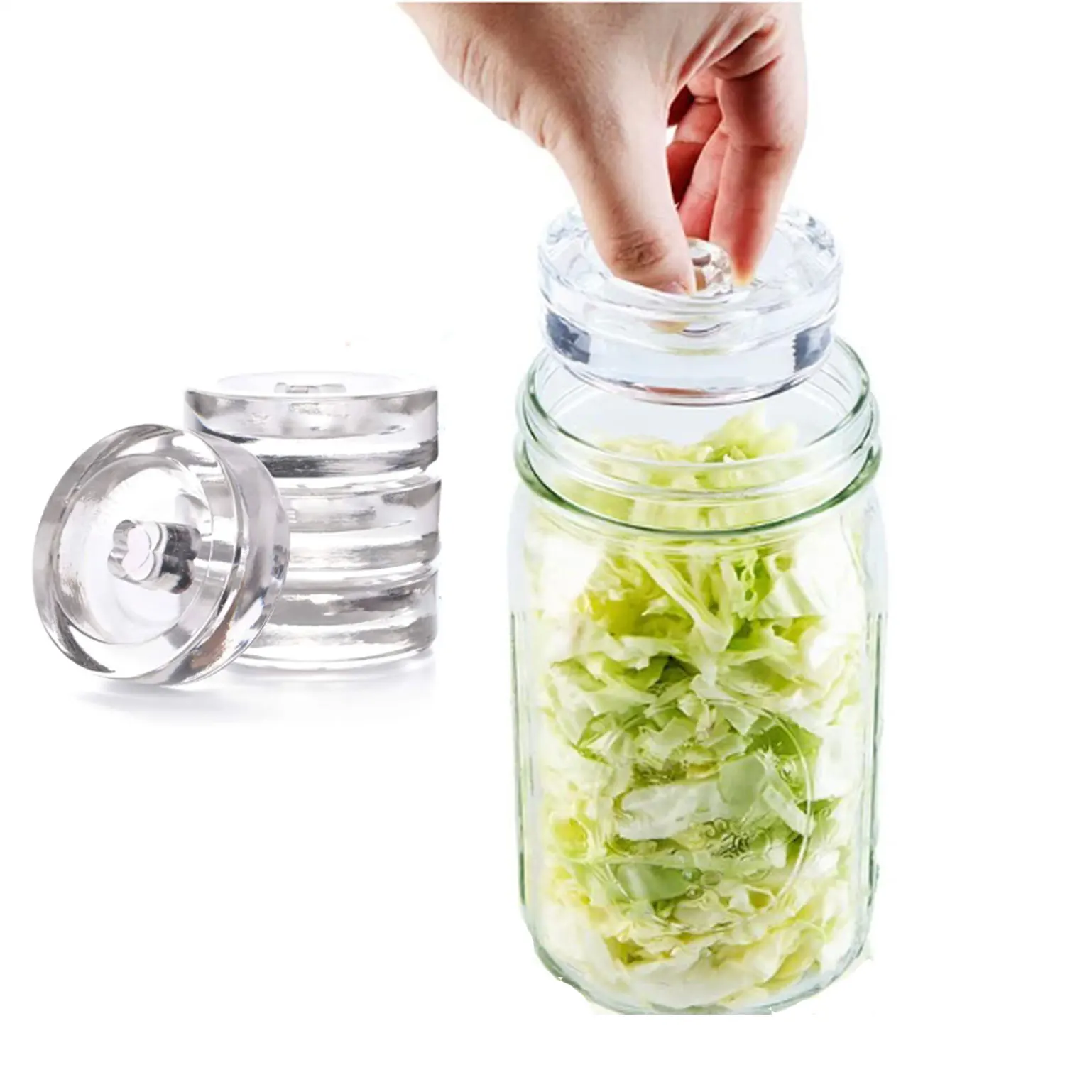 4Pcs Glass Weights with/without Easy Grip Fermentation Glass Weights for Wide Mouth Mason Jars Kimchi Sauerkraut Fermentation