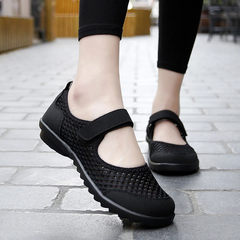 

Plus Size Women Flat Shoes 2022 Fashion Hook Loop Mesh Shoes Woman Light Comfort Flats Women Casual Loafers Zapatos De Mujer