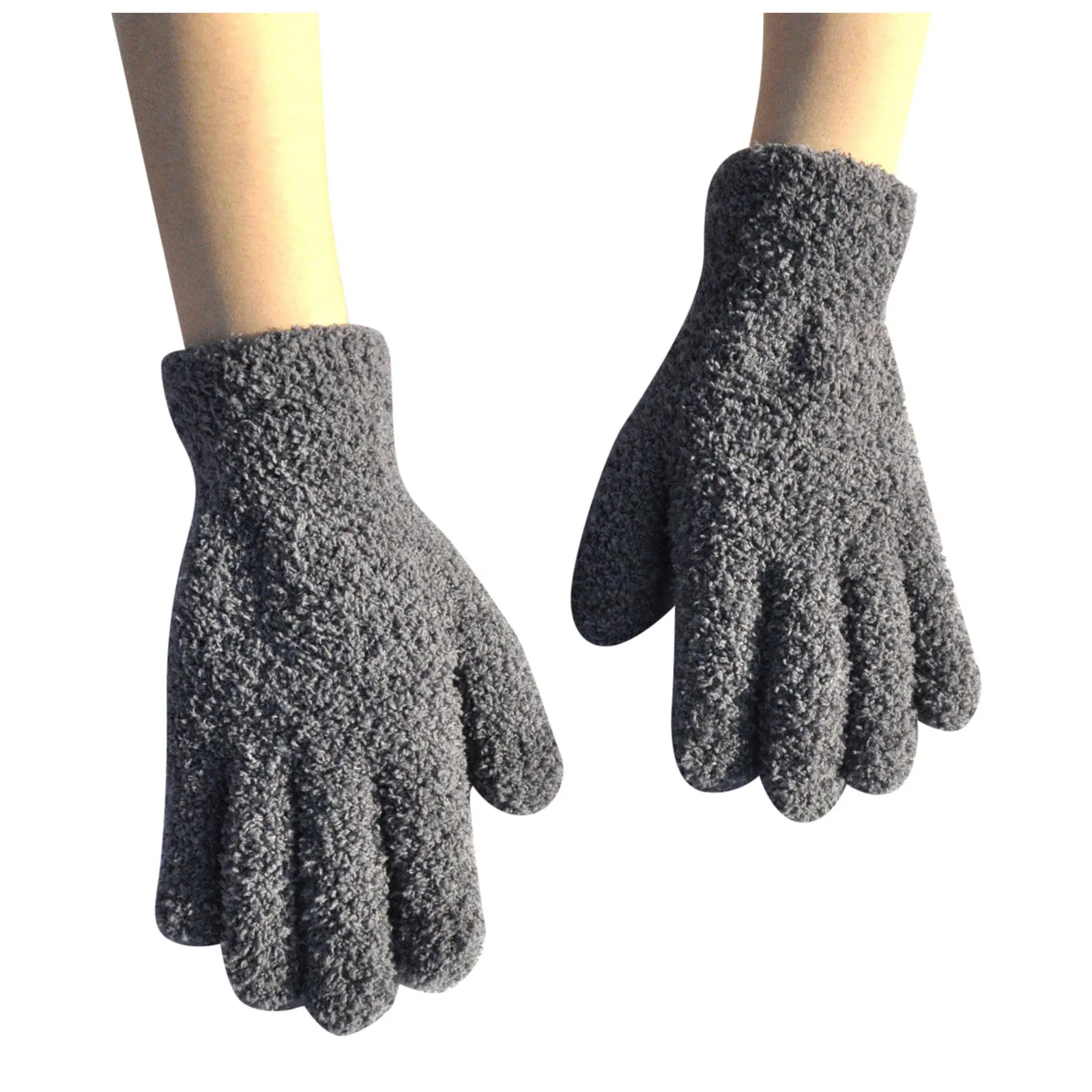 

Women's Warm Men's Winter Cold And And Knitted Color Solid Velvet Gloves Thick Gloves