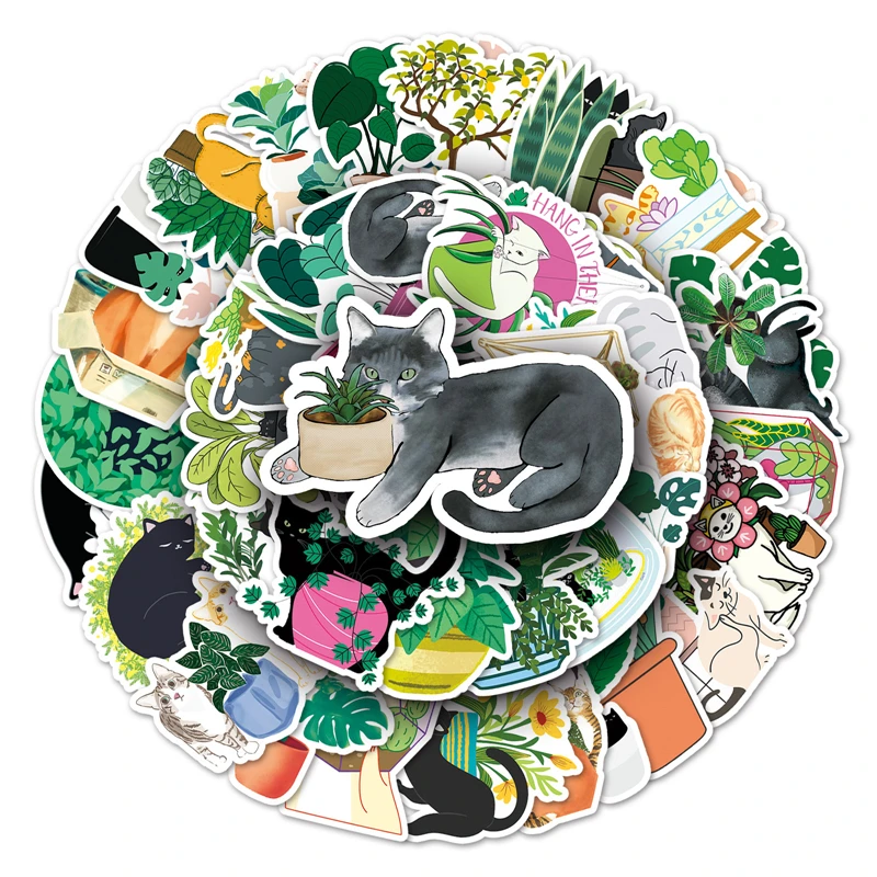 

Детские наклейки для скрапбукинга с кошками и растениями, водонепроницаемые ПВХ наклейки для скейтборда, гитары, чемодана, смешные граффит...