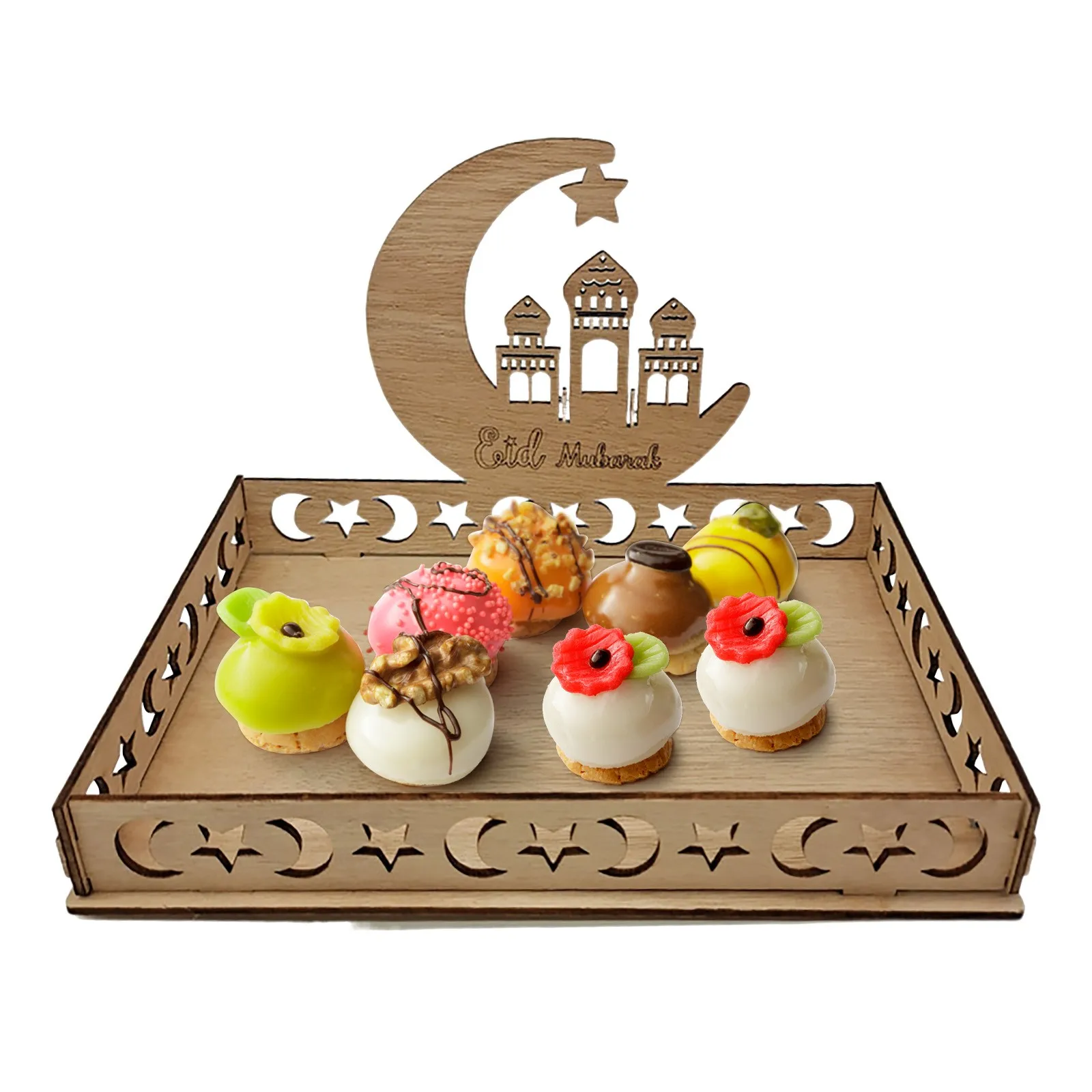 

DIY Wooden Ramadan Tray Ornament Ramadan Dining Table Tray Home Decoration Desktop Fruit Food Decoration Tray DIY Decoration