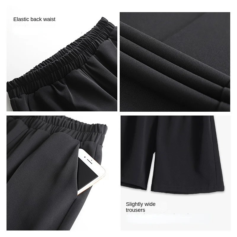 2023 Summer White Black Suit Shorts Woman High Waist Wide Leg Shorts Women Casual Half Trousers Loose Knee Length Pants Femme