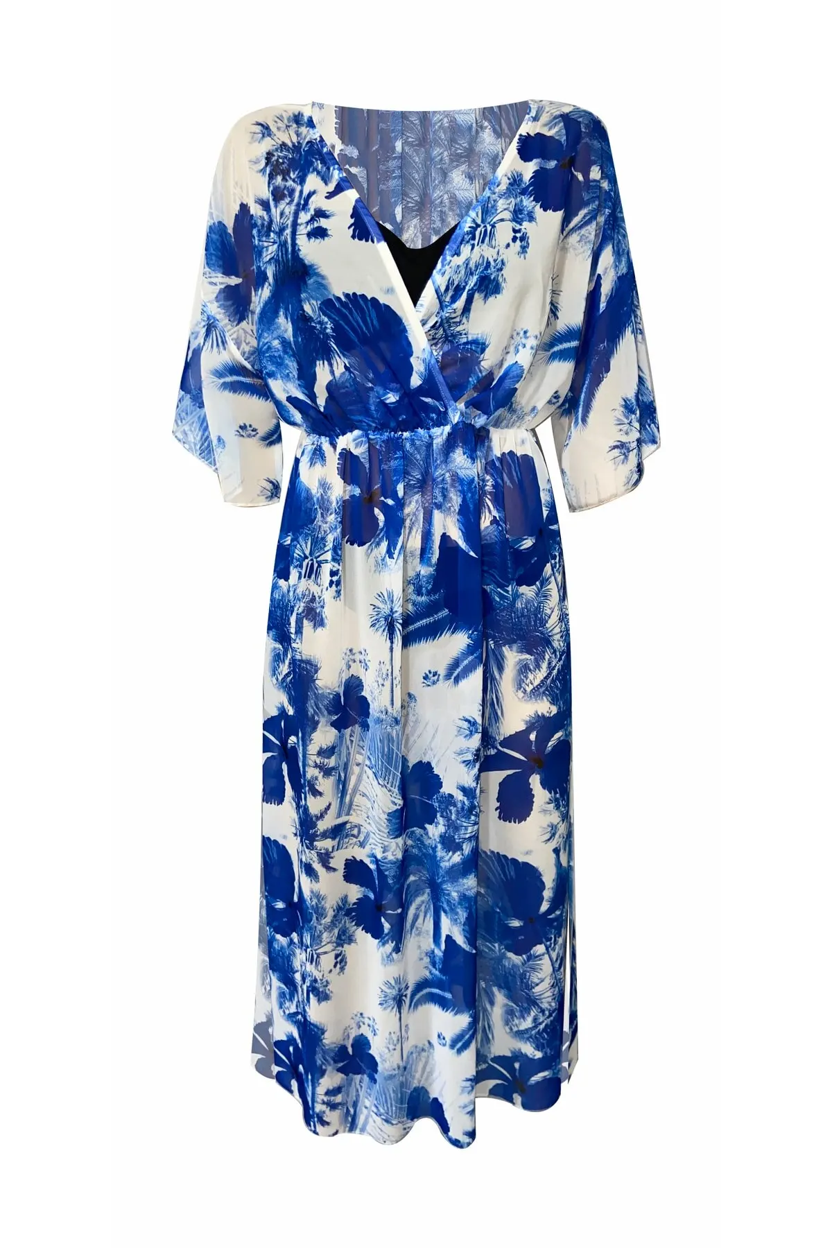 

Women's Pareo Lolita Blue Floral Pattern Beach Dress Swimwear Dress Sexy Tunic Suit Beachwear Female Beach Bikini Cover