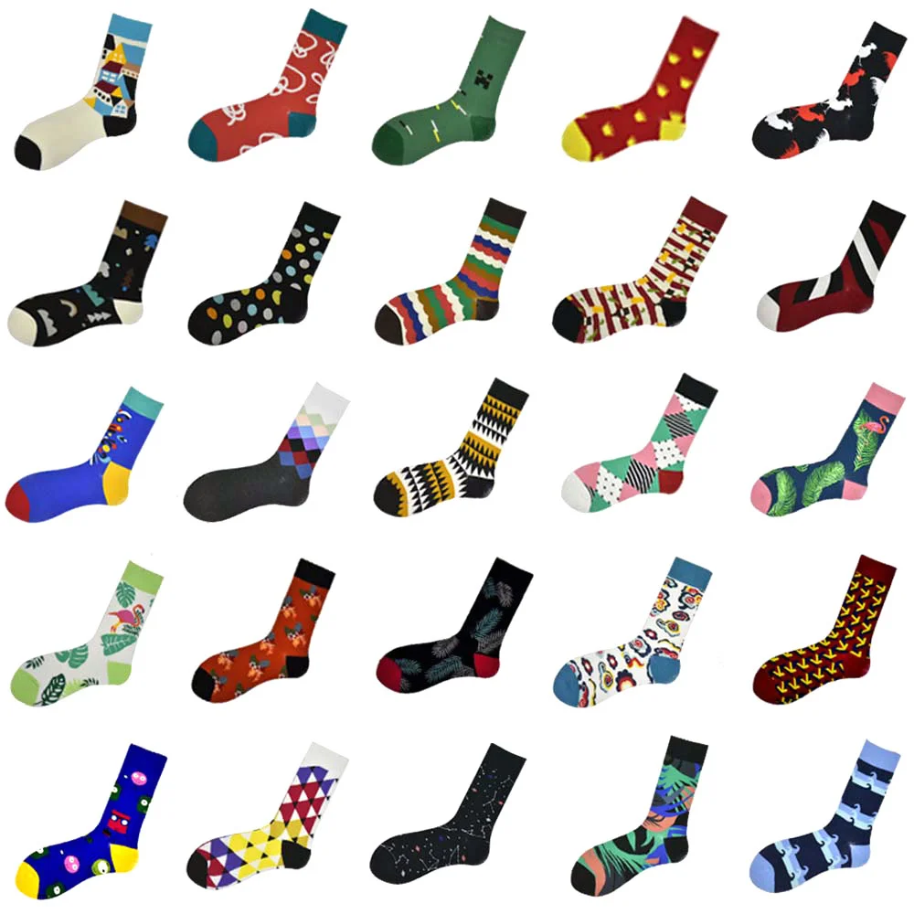 

Peonfly Combed Casual Cotton Men's Harajuku Street Hip Hop Funny Happy Colorful Pattern Long Socks for Men
