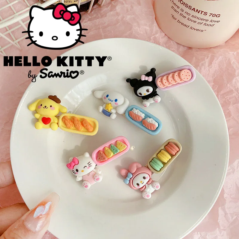 

Sanrio Hello Kitty Cinnamoroll Kuromi Hair Accessories Hair Clip Ins Snack Platter Series Anime Kawaii Cute Girls Summer Gifts