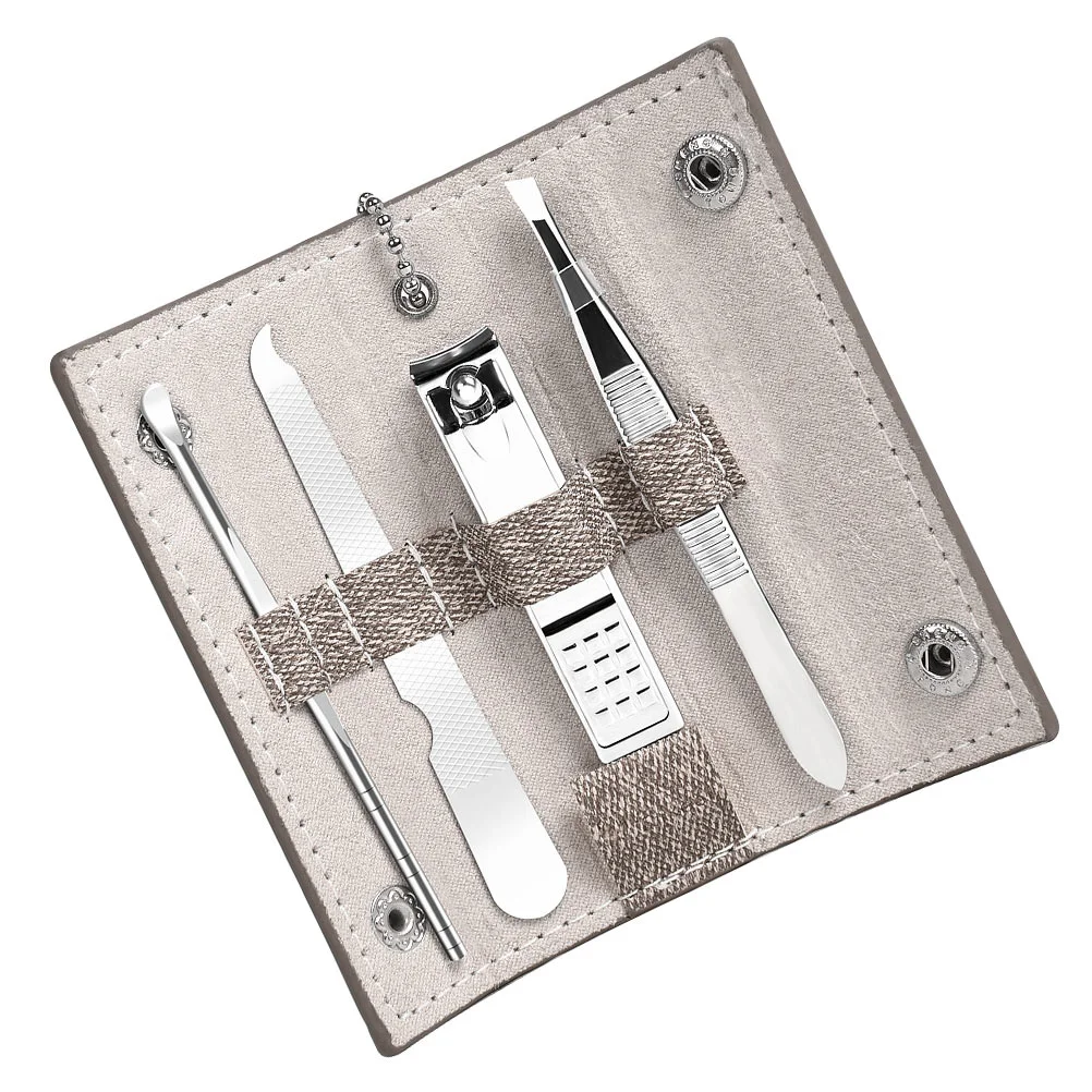 

4pcs Nail Clipper Set Portable Manicure with Nail Clipper Nail File Tweezers Ear Pick Storage Case for Home Nail Care Tools