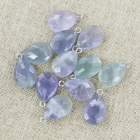 new design natural stone fluorite faceted necklace pendants water droplets charms diy jewelry making accessories wholesale 12pcs