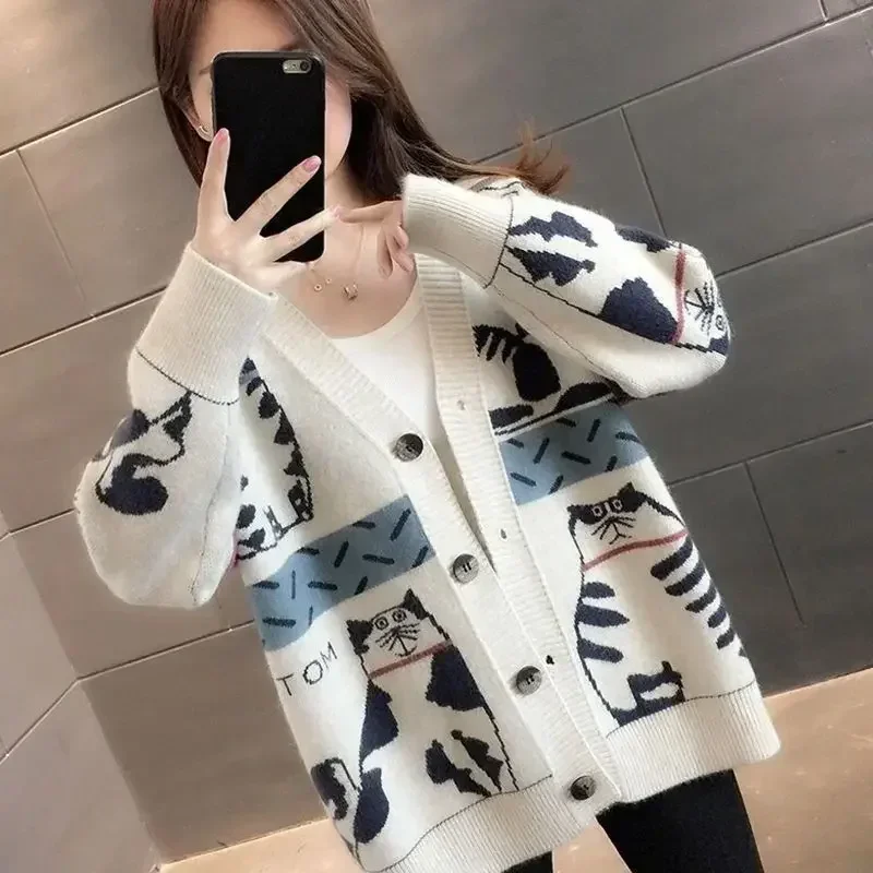 

Ladies Sweaters Kawaii Knitted Top for Women Anime Cute Blue Cardigan Cheap and Free Shipping Offers Clothes Korean Fashion 2023