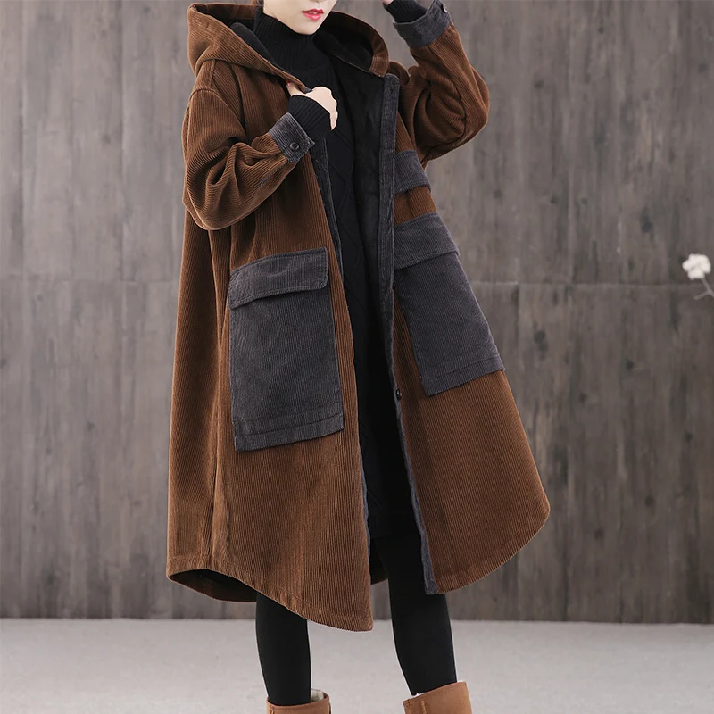 

External Clothing with Large Sizes Oversized Coat Patchwork Rhombus Cotton-Padded Cotton Jacket Winter Autumn New Clothes
