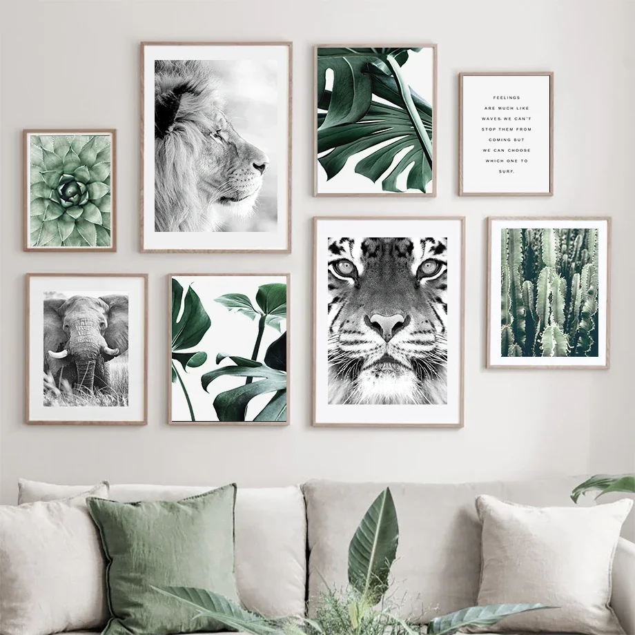 Настенная роспись холст живопись черный белый животные фото зеленые пансины