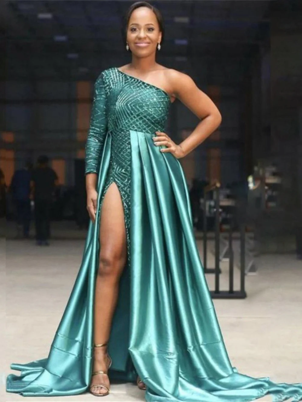 Romans Long Evening Dress Green Women's Dress One Shoulder Long Dress Party Dress Women Clothing Dress Prom Dress