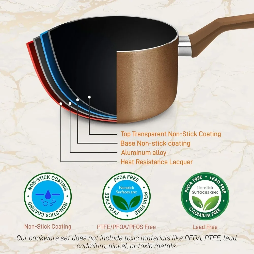 13 шт. Антипригарная кухонная посуда PTFE/PFOA/PFOS-Free термостойкая утварь с кастрюлей