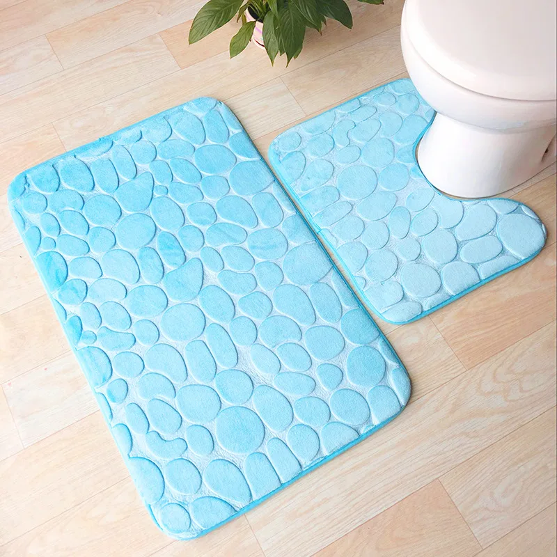 2pcs/set Funnel Cobblestone Bath Bathroom Anti-slip Carpet Mat Toilet Rug New bathroom mat set images - 6