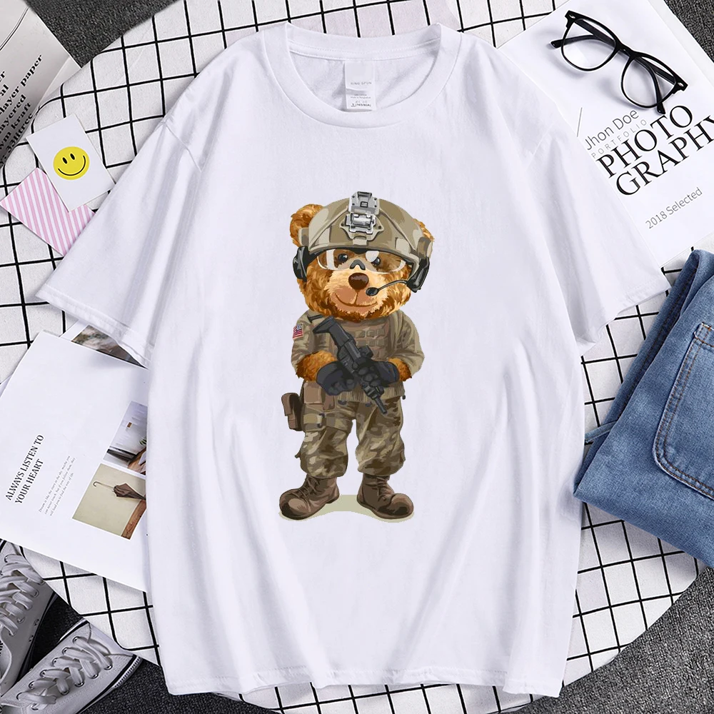 

Men Women Warrior Bear Printed T-shirts Summer Short Sleeve Casual Tees Unisex Harajuku Designer Tops Oversize Streetwear