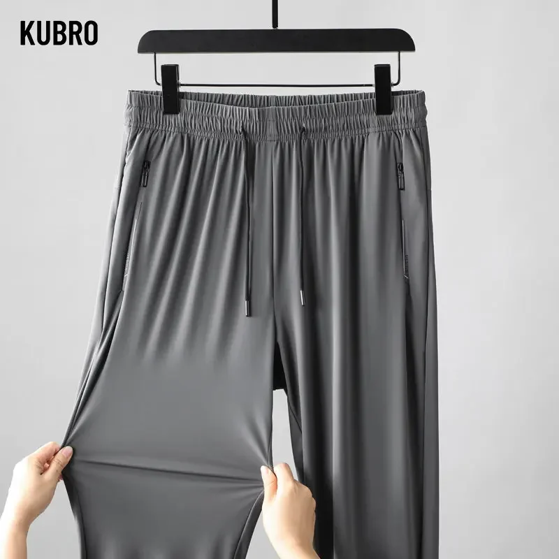 

KUBRO 2023 летние тонкие быстросохнущие мужские спортивные шикарные штаны из ледяного шелка для работы на открытом воздухе свободные трендовые повседневные Прямые брюки для инструментов
