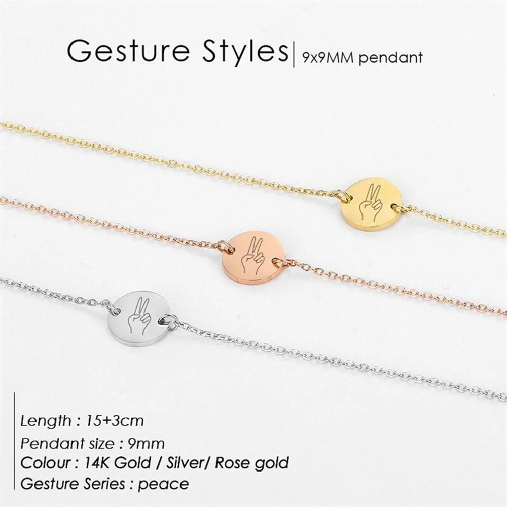 Custom Personality Women's Bracelet Gesture Minimalism Custom Stainless Steel Bracelet Lllustration Carved Icon Peace Pinky