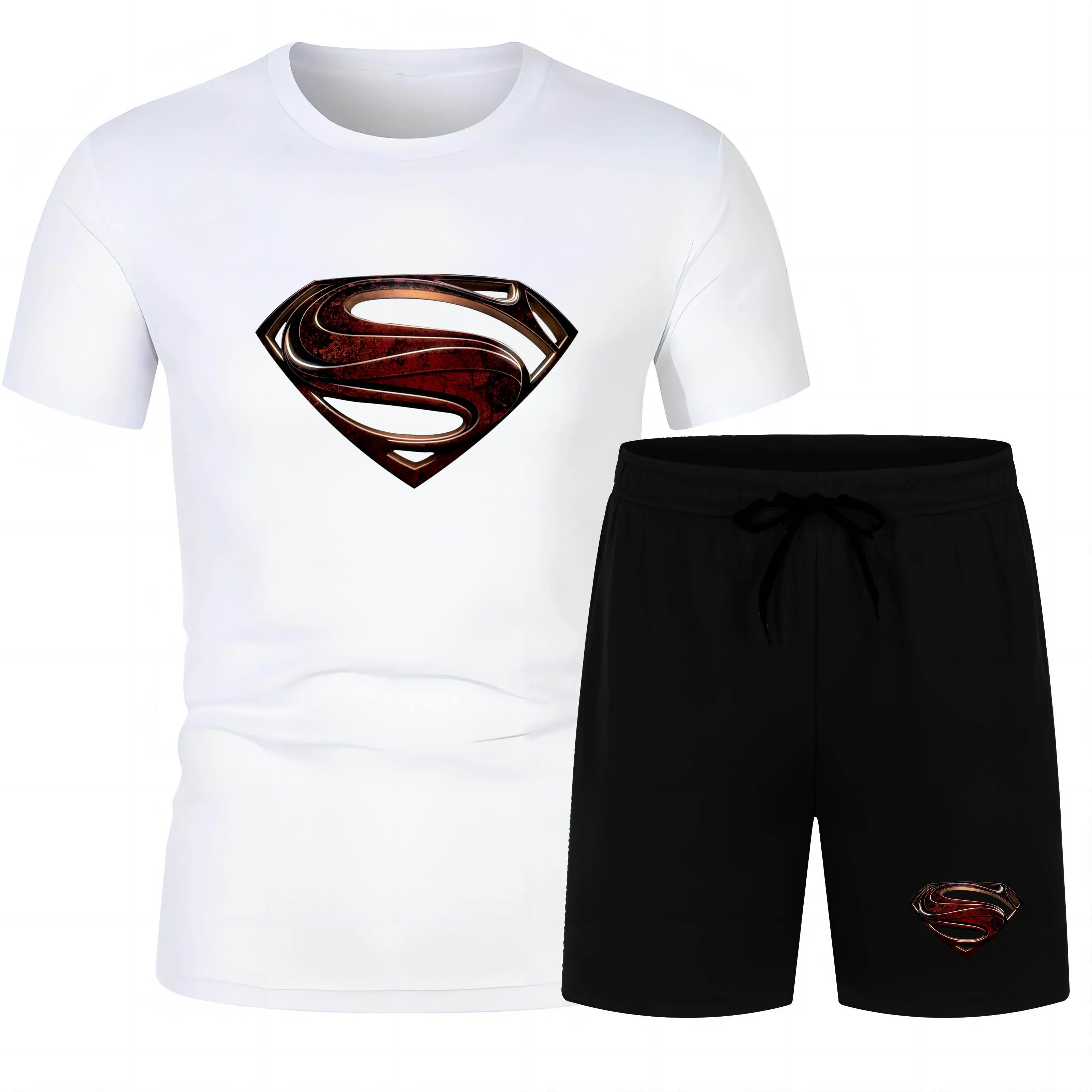 Summer fashion outdoor leisure sports 2D printed anime hero men's crewneck short sleeve T-shirt beach pants suit loose quick dry