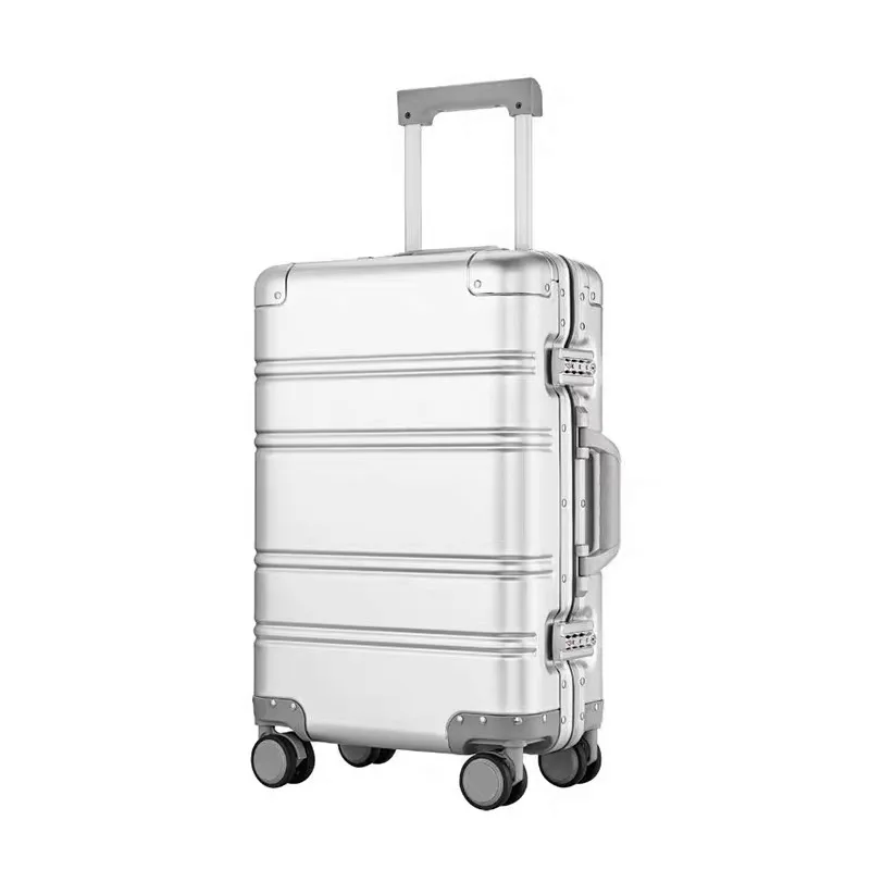

All aluminum magnesium alloy trolley suitcase men women 20/24 inch rolling luggage universal wheel boarding metal password box