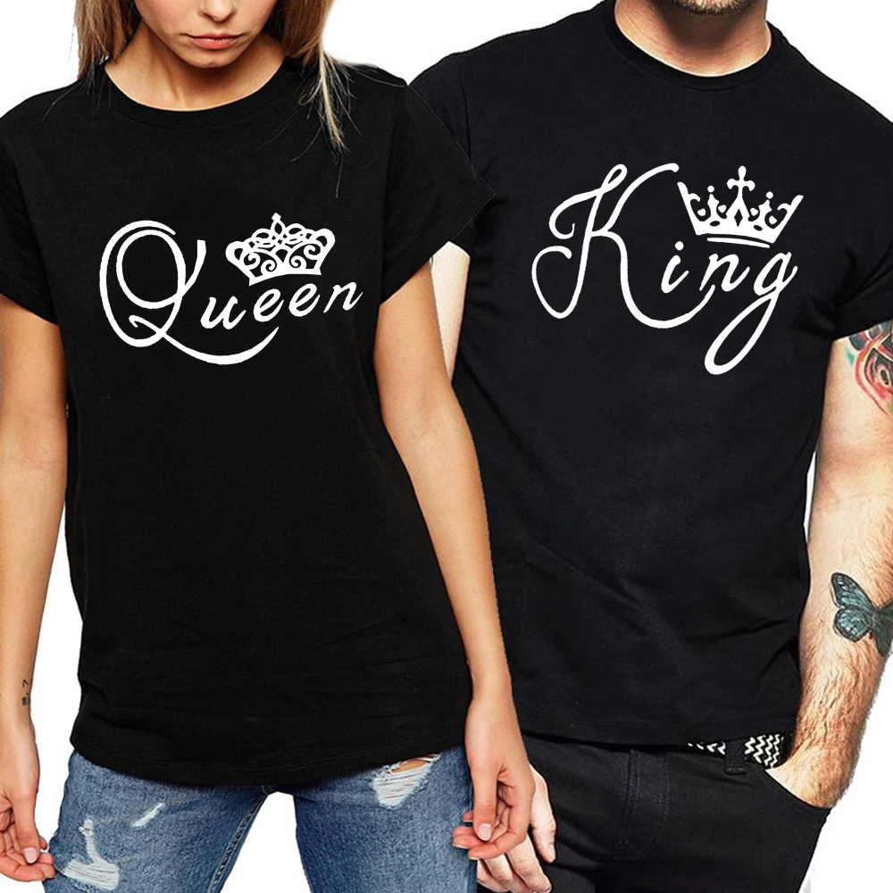 

King and Queen Couples T Shirt Print Couple Tshirt Summer Fashion Woman T-shirt Casual O-Neck Tops Lovers Tee Shirt QL016