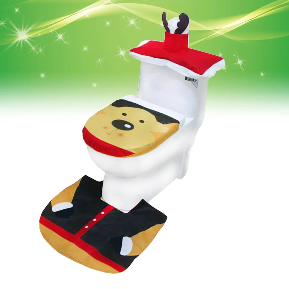 

3-Pieces Toilet Cover and Rug Set Elk Christmas Decoration Bathroom Rug Set with Tissue Box Cover for Hotel Bathroom