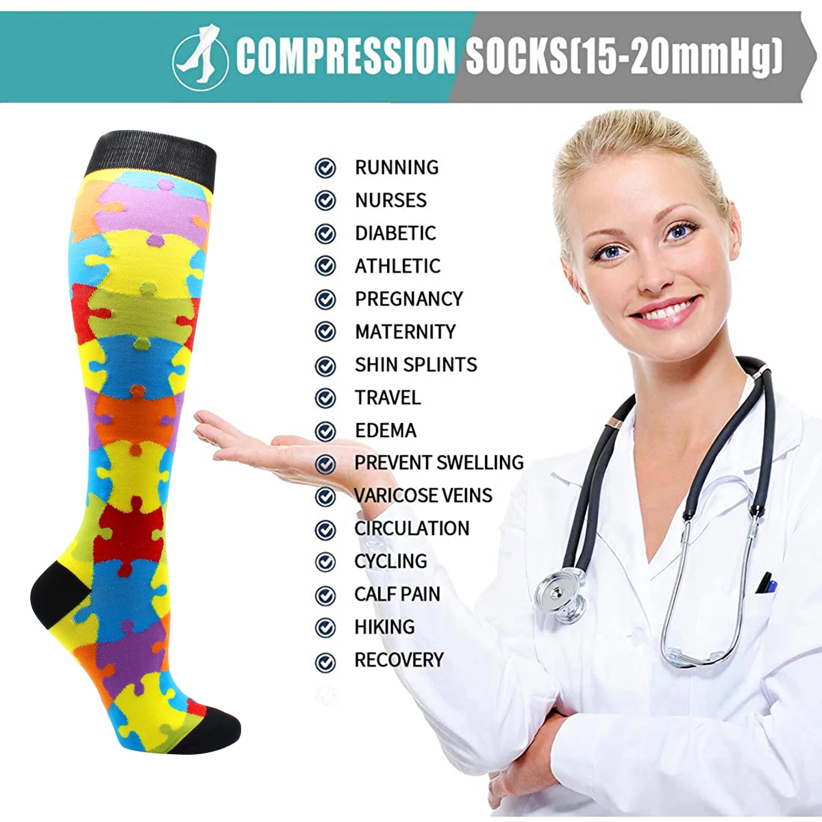 Dropshipping Compression Socks Fit For Medical Edema Diabetes Varicose Veins Socks Outdoor Men Women Running Hiking Sports Socks