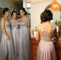 cheap long chiffon bridesmaid dresses 2015 sexy backless sweetheart cap sleeves special back gown custom made a line beading