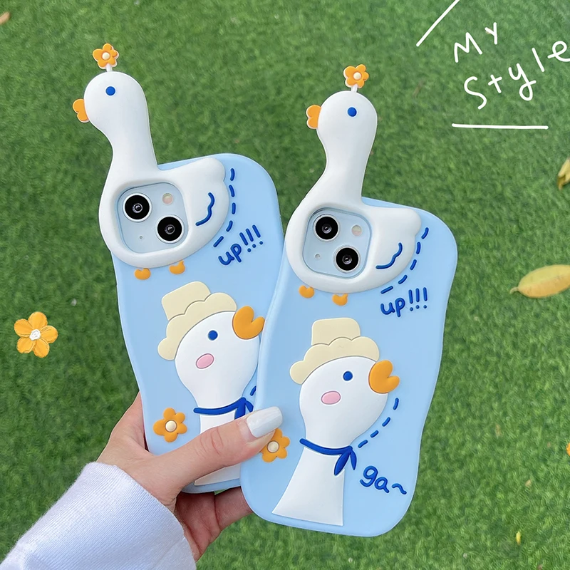 

Cartoon funny Duck 3D Case For iphone 13 12 14 Pro Max i11 Kids gift Soft Silicone Shockproof blue Phone Covers for 13pro 12pro