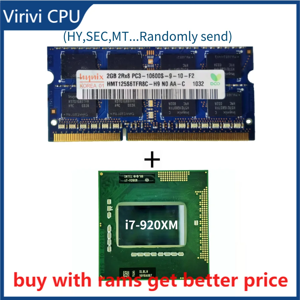 

DDR3 2G 1333Mhz with i7-920XM i7 920XM 2.0 GHz Quad-Core Eight-Thread CPU Processor 8M 55W Socket G1 / rPGA988A