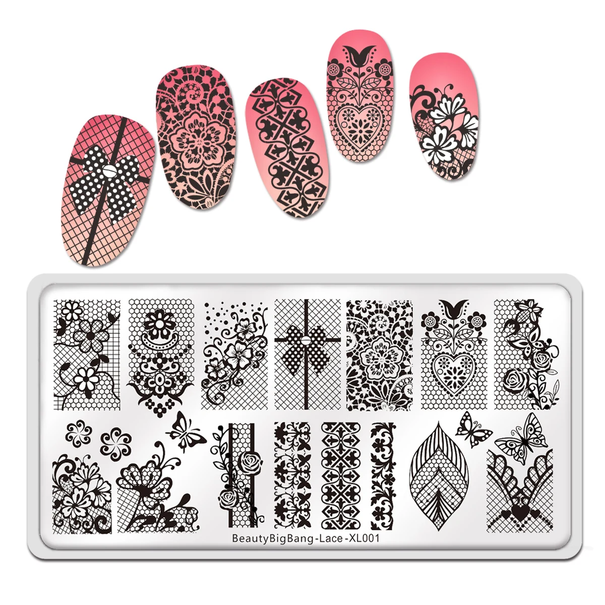 

BEAUTYBIGBANG 6*12cm Nail Art Stamping Plates Templates Lace Flower Lace Bow Series Nail Art Image Stencil Manicure Nail Makeup