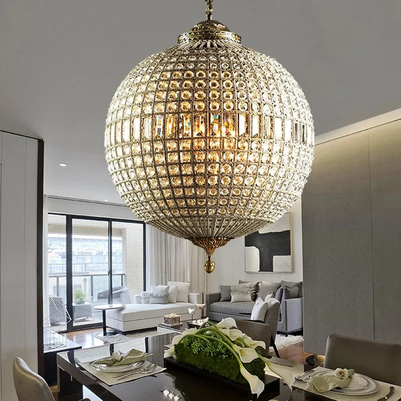 

American Creative Retro Iron Ball Crystal Bead Chandelier Nordic Home Bedroom Dining Room Lamps