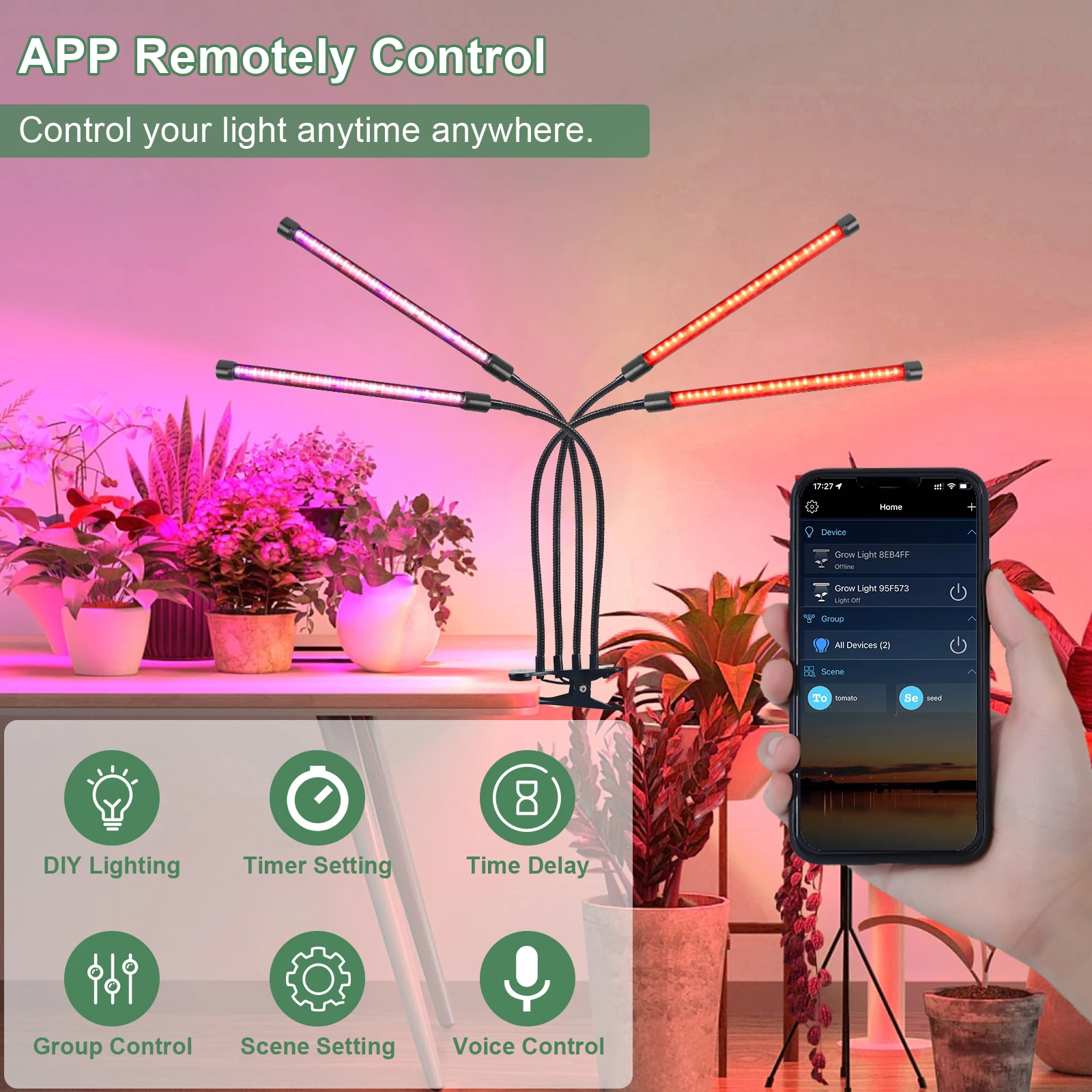 Фитолампа LVJING USB фитолампа полного спектра с управлением через приложение для