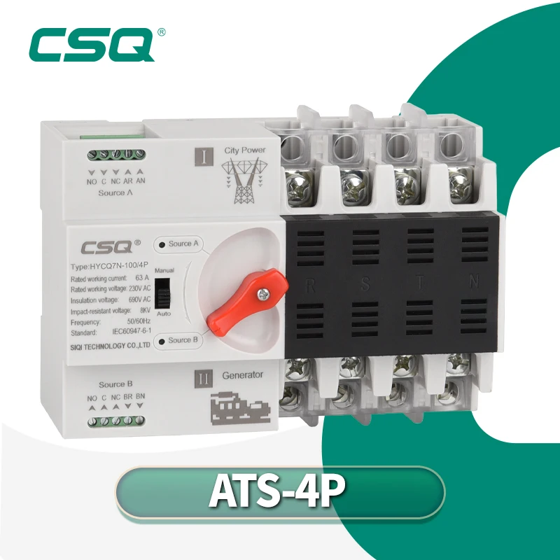 CSQ 4P Din Rail ATS Dual Power автоматические переключатели переключения для PV и инвертора