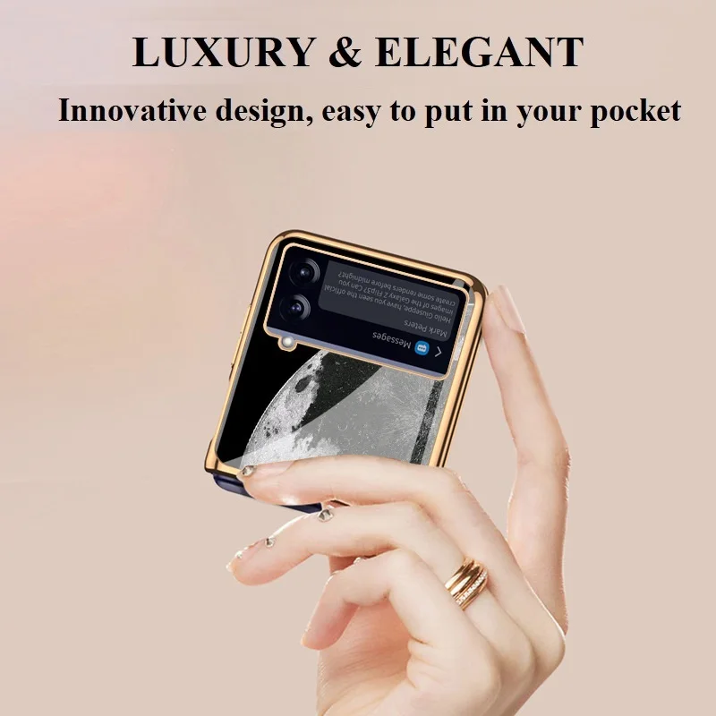 Romantic Starry Sky Phone Case for Samsung Z Flip 3 4 Case Luxury Tempered Glass Flip4 Shockproof Case for Galaxy Z Flip4 Case