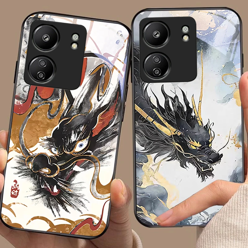 Китайский лонг-мультфильм для Xiaomi Redmi 13C Note 13 12 Pro Plus 5G 9 13T POCO X6 F5 F6 черный чехол