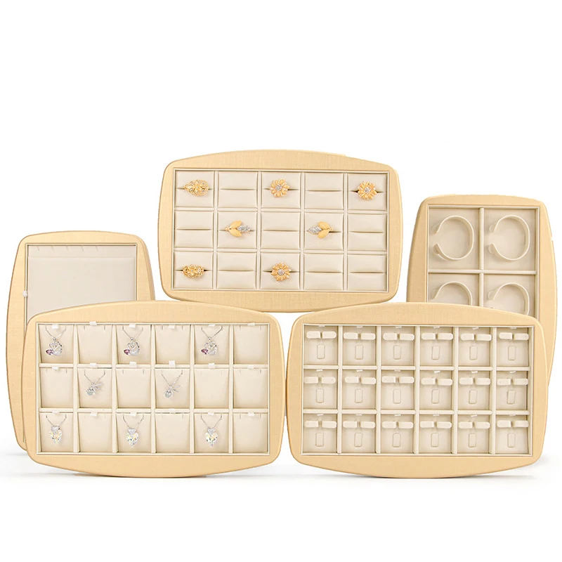 

Классический бежевый лоток для ювелирных изделий из искусственной кожи, коробка для хранения ювелирных изделий, лоток для ожерелий, браслетов, колец, серег, серия держателей для ювелирных изделий