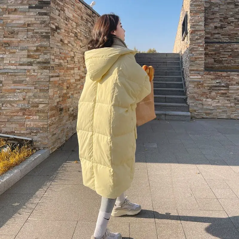 Women's White Jacket Winter Korea Warm Cotton Thick Loose Coat Hooded Parkas Overcoat Long Female Ladies Cotton-padded Clothes