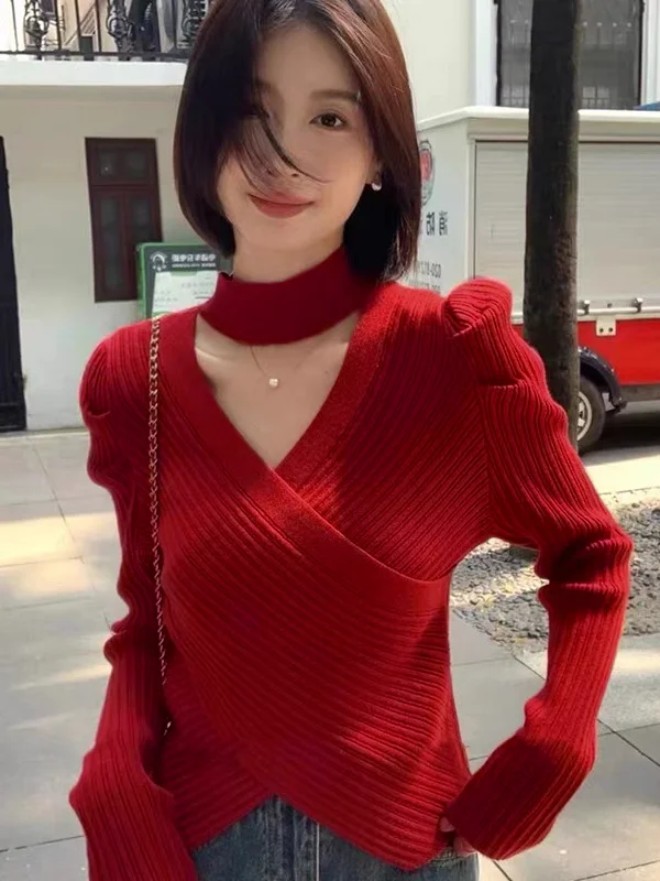 

Hollow Out Turtleneck Pullover Sweater Women Korean Basic Long Sleeve Inner Sweater Ladies Stretch Soft Ribbed Knit Top V487