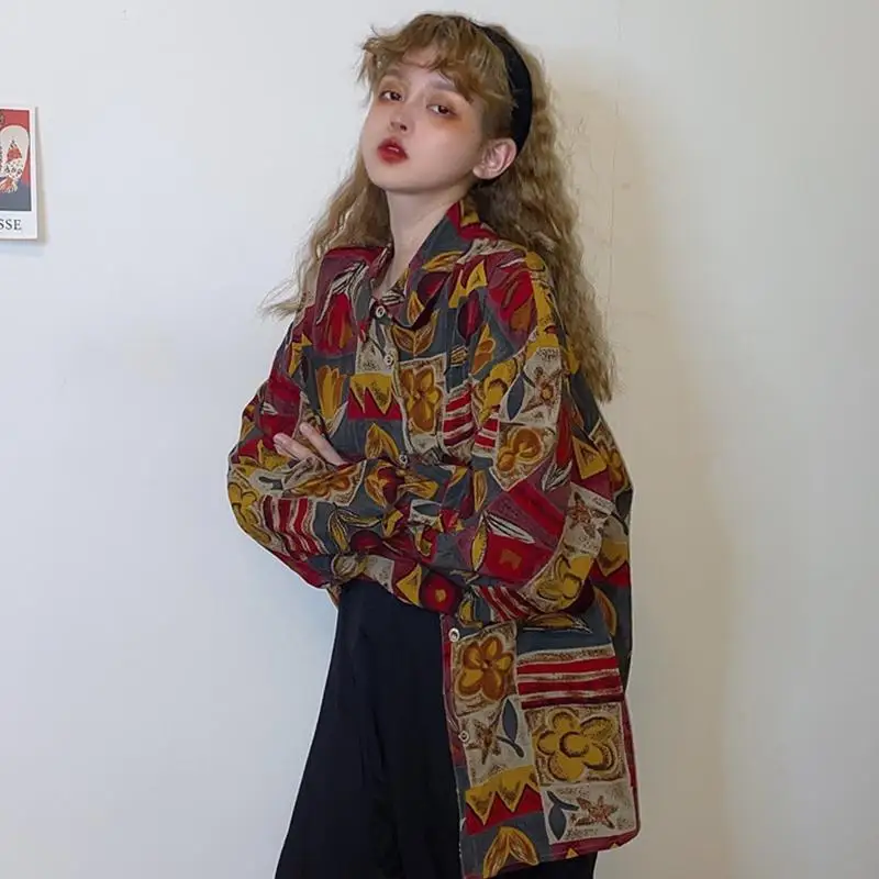 

Vintage Blouse Women 90s Aesthetic Oversize Harajuku Long Sleeve Retro Shirts Fashion Streetwear Korean Style Autumn