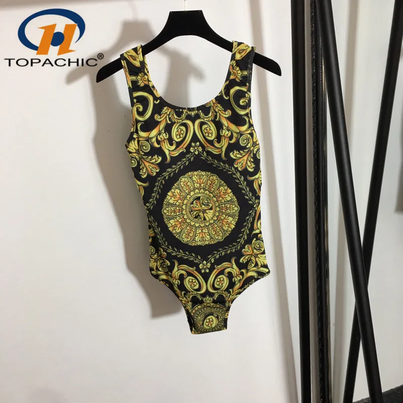 

6.16 High Quality Fashion New Vintage Print Thorax Pads Tank Top Bodysuit Swimwear Women