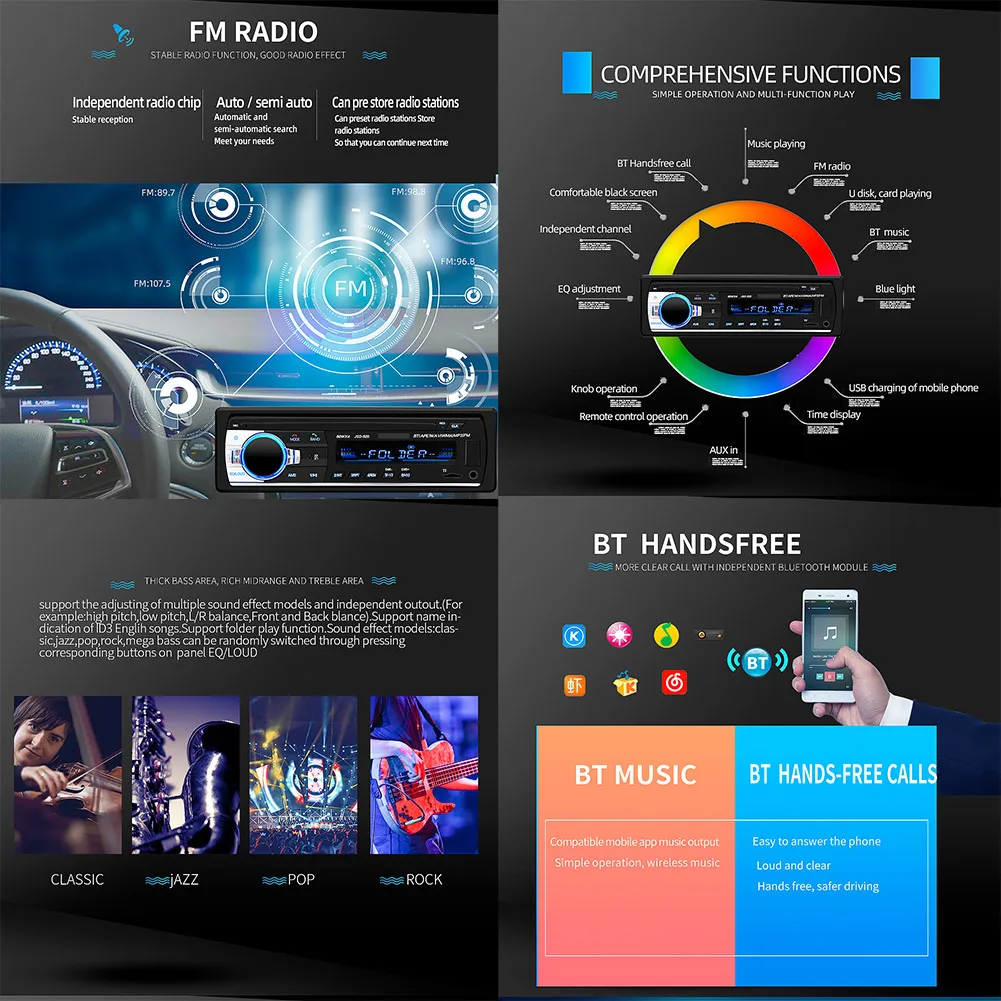 

12V 87.5~108MHz Car Radio Stereo Player Bluetooth Car MP3 Player LCD Display With Backlight Support U Disk SD Card AUX Input