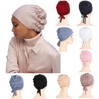 new update modal straps beanie for women headwear turban elastic bottom cap strappy turban hat solid color adjustable muslim hat