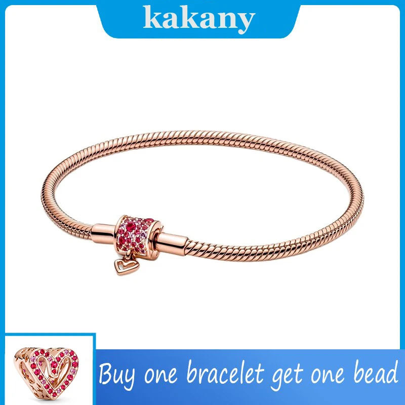 

Hot Selling Classic 100% 925 Silver Hand-painted Love Snake Bone Bracelet Suitable For Original Beaded Pendant Diy Ladies Jewelr