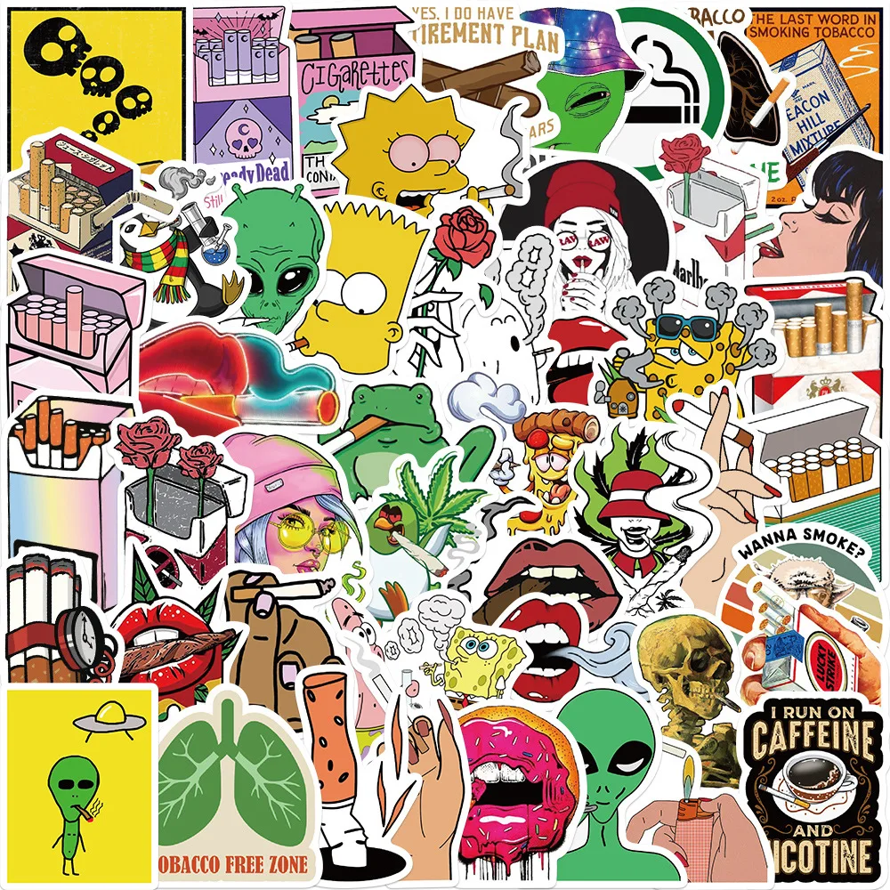 

10/30/50Pcs/Set Cartoon Characters Smoking Smoke Graffiti Stickers Decorate Luggage Notebook Waterproof Sticker